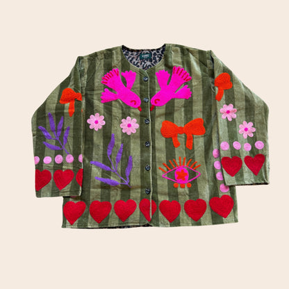 TOUT - Birds Jacket Velvet Green stripes