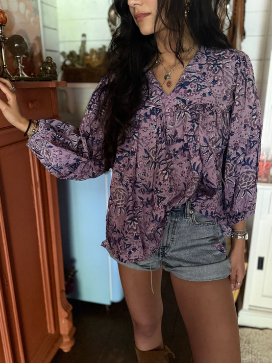 Blokprint blouse purple