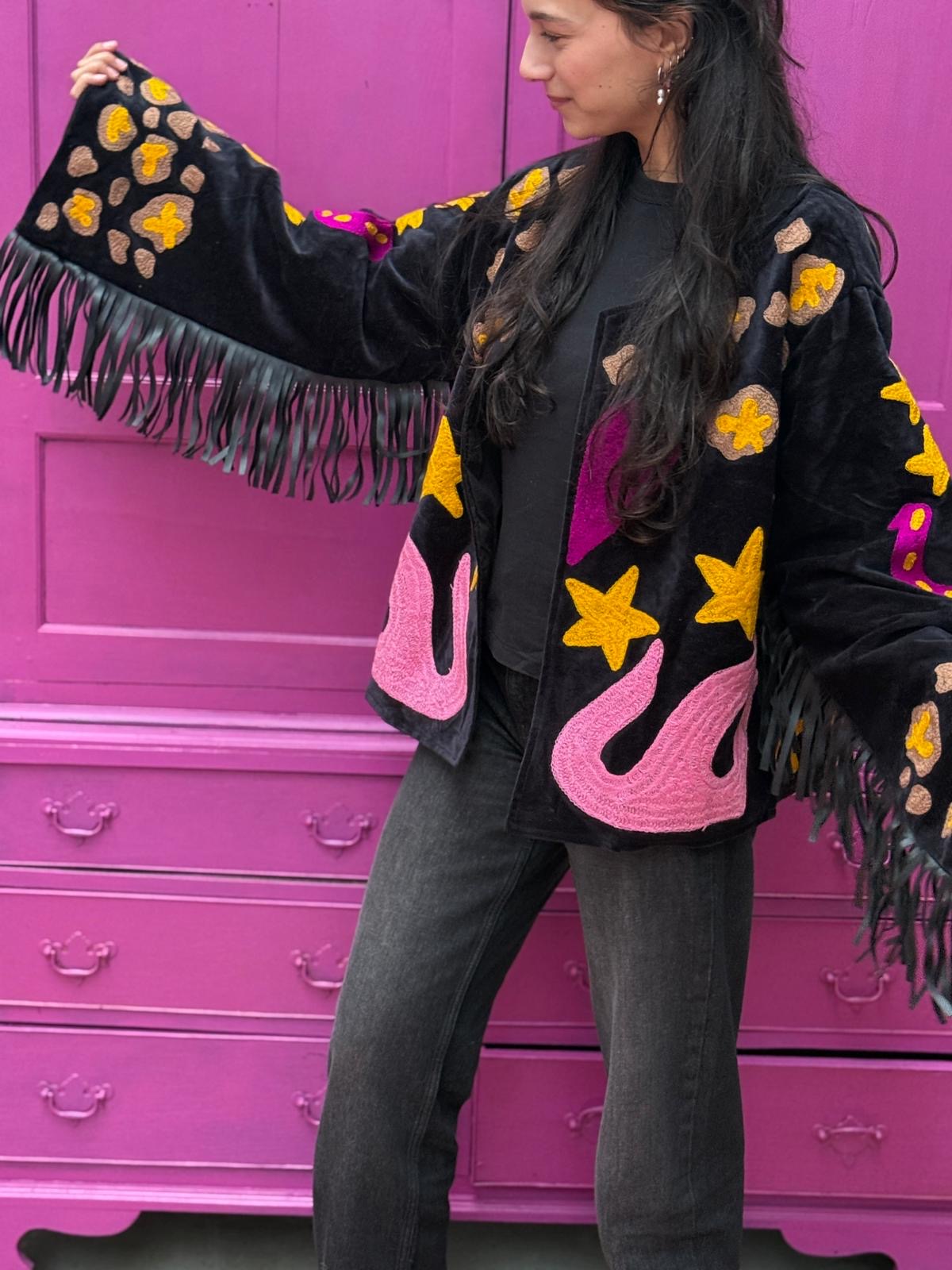 Velvet embroidery jacket Joah jacket fringe