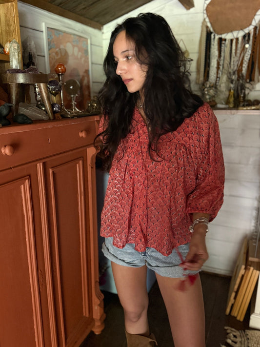 Blokprint blouse orange