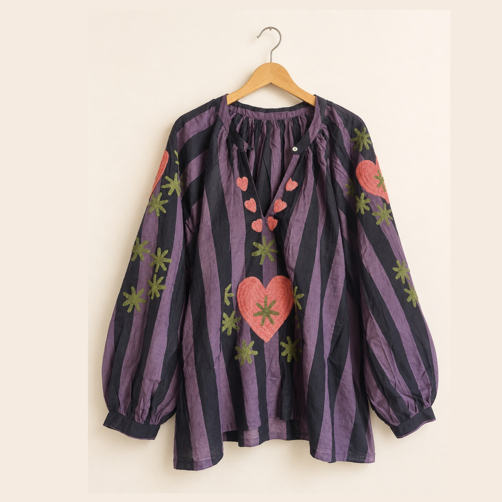 TOUT - Blouse Purple Stripe Heart