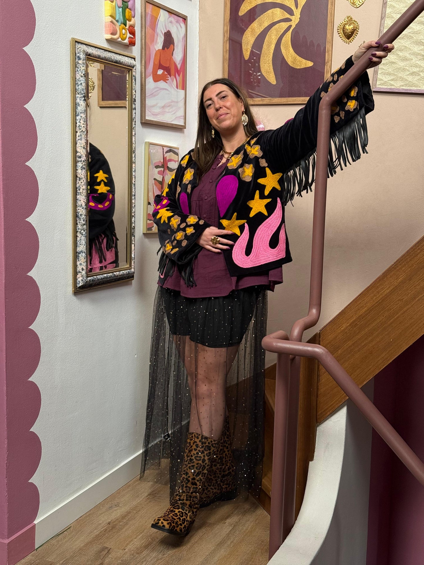 Velvet embroidery jacket Joah jacket fringe