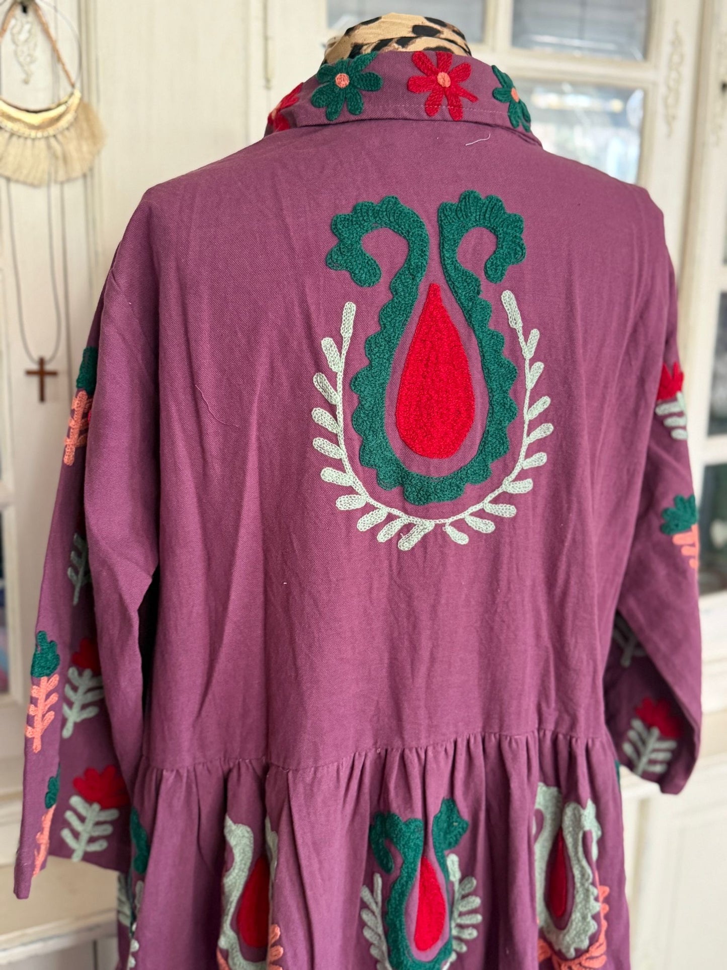 Embroidery jurk purple