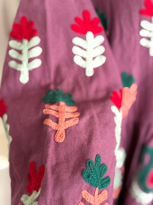 Embroidery jurk purple