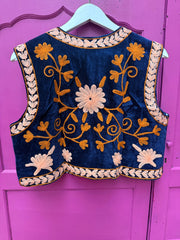 Suzani velvet  Gilet donkerblauw zalm