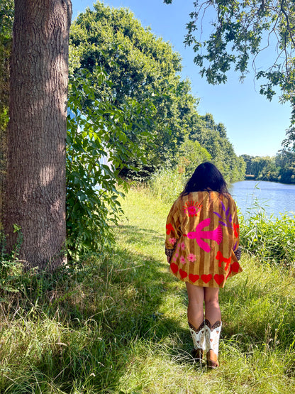 TOUT - Birds Jacket Velvet Oker stripes