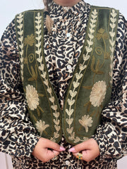 Suzani velvet  Gilet groen beige