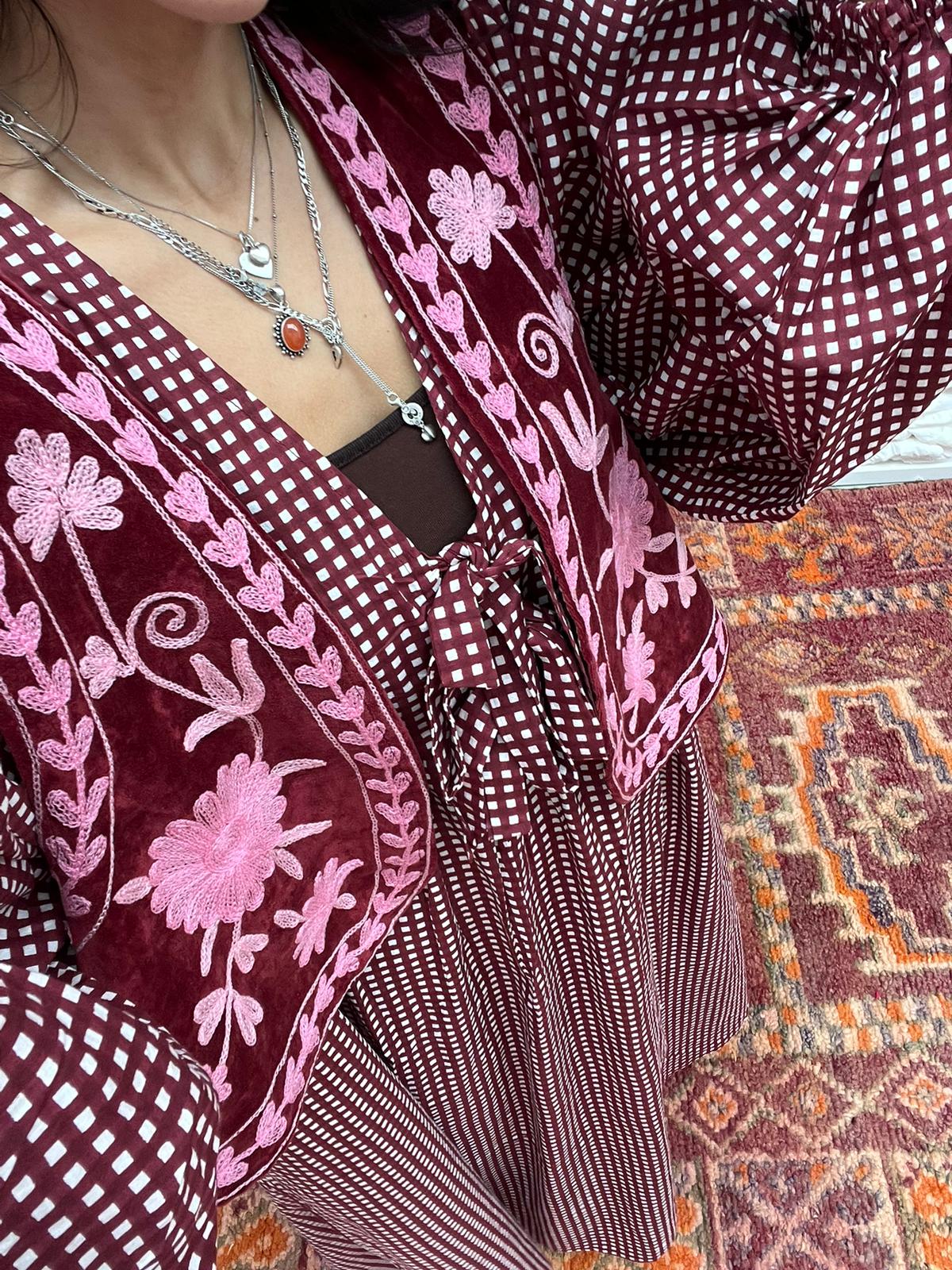 Suzani velvet  Gilet red pink