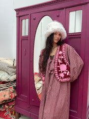 Suzani velvet  Gilet red pink