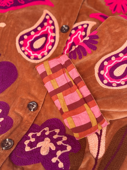 TOUT - Brown Velvet Jacket Flower