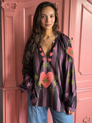 TOUT - Blouse Purple Stripe Heart