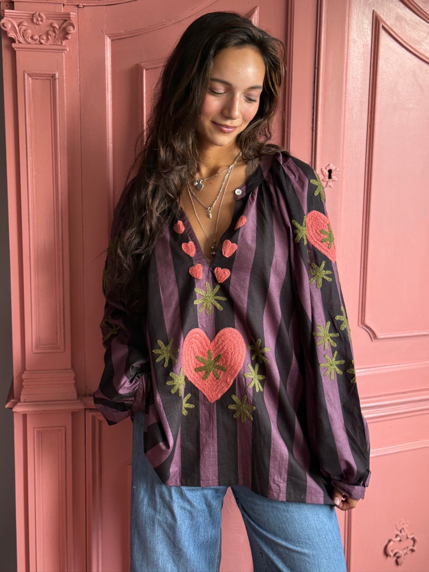 TOUT - Blouse Purple Stripe Heart