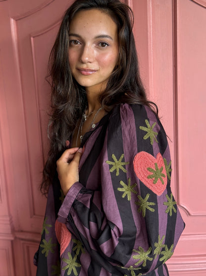 TOUT - Blouse Purple Stripe Heart