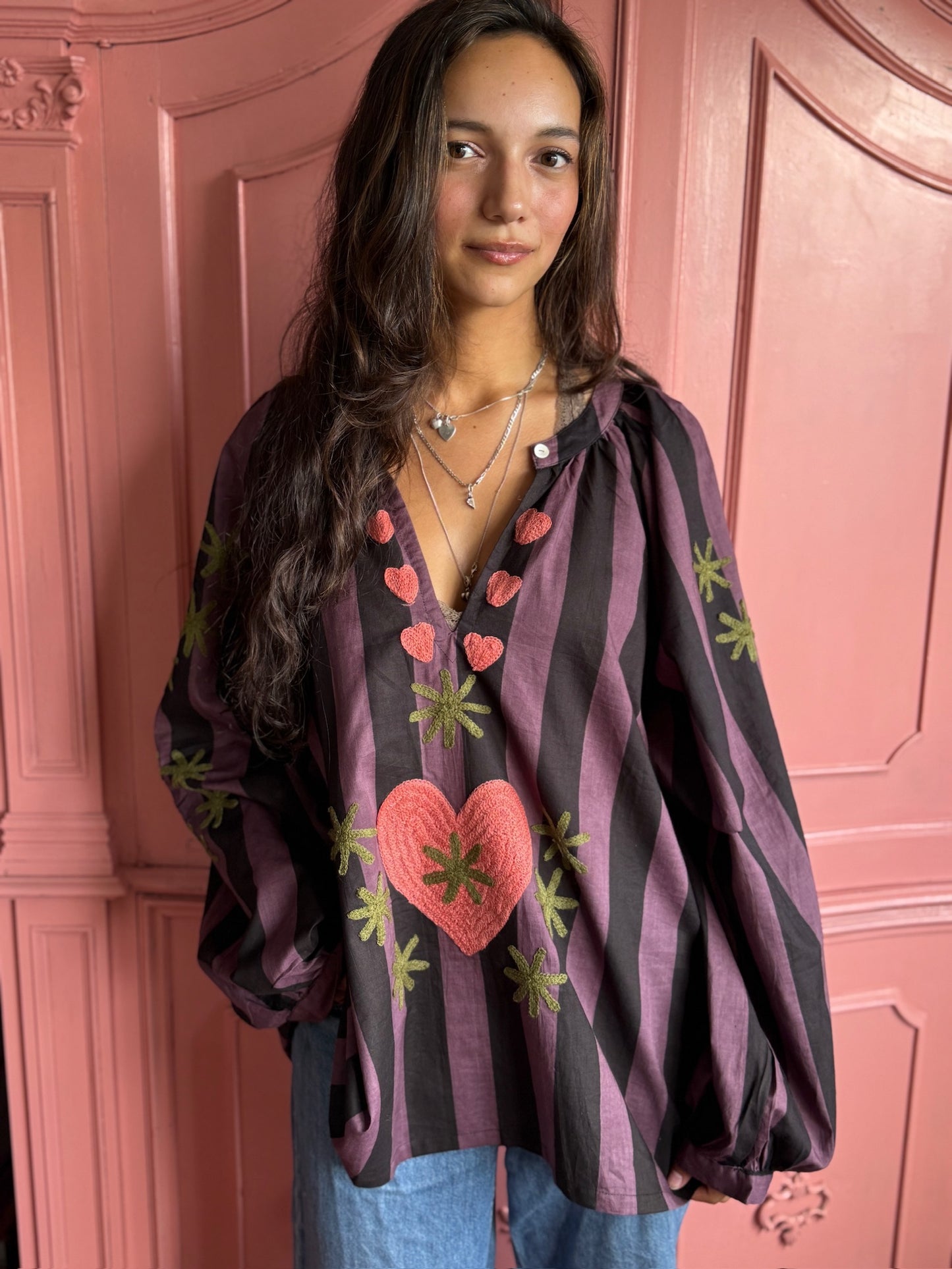 TOUT - Blouse Purple Stripe Heart