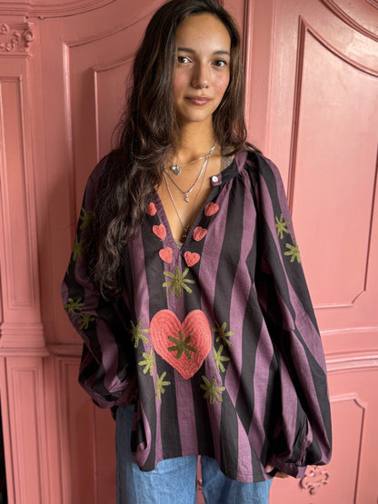 TOUT - Blouse Purple Stripe Heart