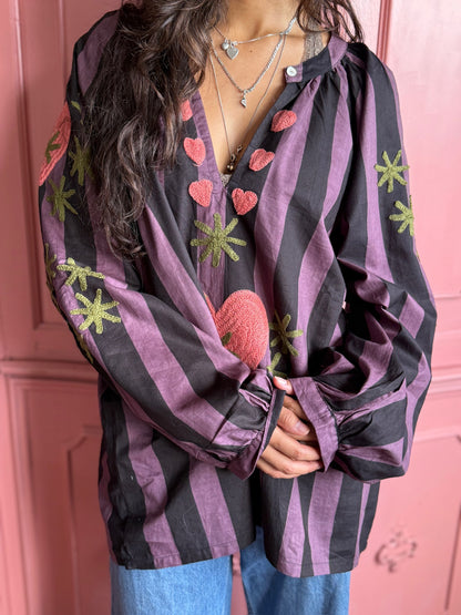 TOUT - Blouse Purple Stripe Heart