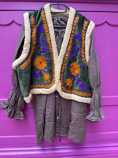 TOUT - Velvet gilet teddy PURPLE ORANGE - All season - free size (34-44)