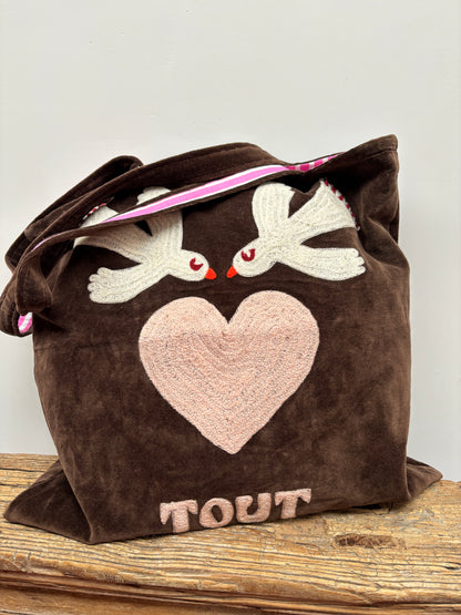 TOUT - Velvet embroidery "BIRD TOUT" tas - All season - free size