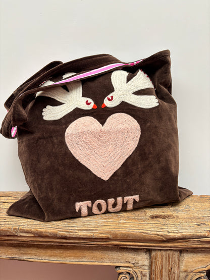 TOUT - Velvet embroidery "BIRD TOUT" tas - All season - free size