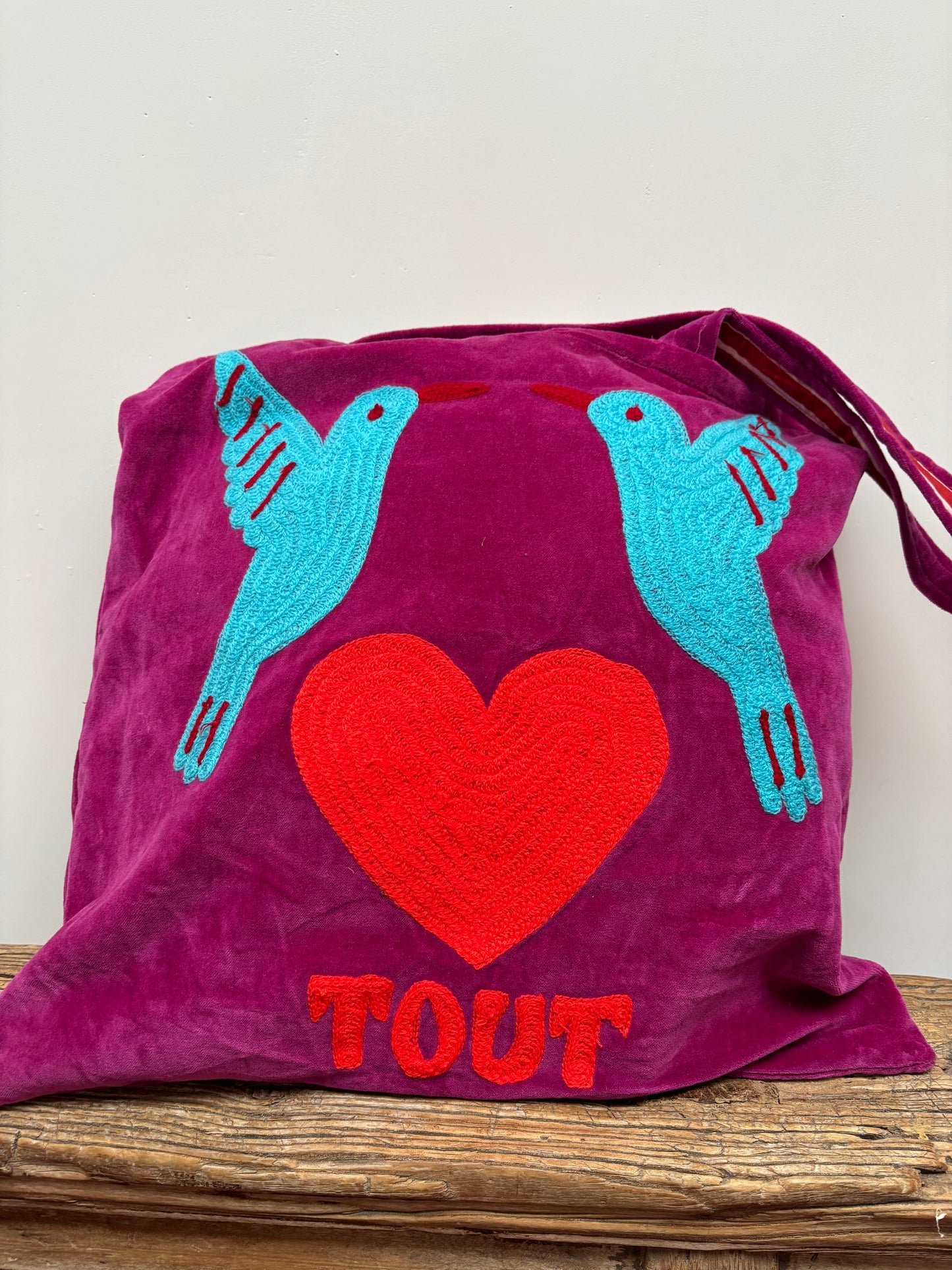 Velvet embroidery "BIRD TOUT" tas