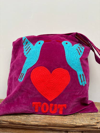 TOUT - Velvet embroidery "BIRD TOUT" tas - All season - free size