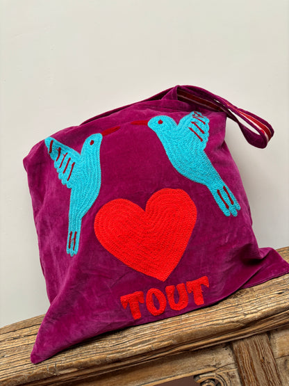 TOUT - Velvet embroidery "BIRD TOUT" tas - All season - free size