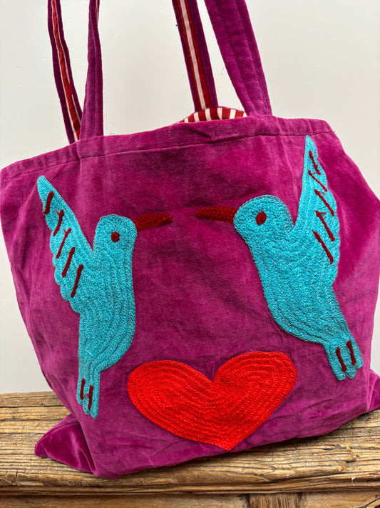 TOUT - Velvet embroidery "BIRD TOUT" tas - All season - free size
