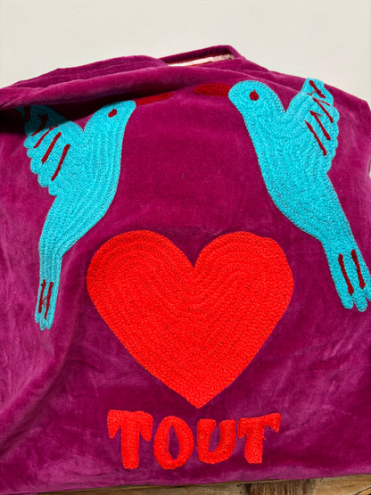 TOUT - Velvet embroidery "BIRD TOUT" tas - All season - free size