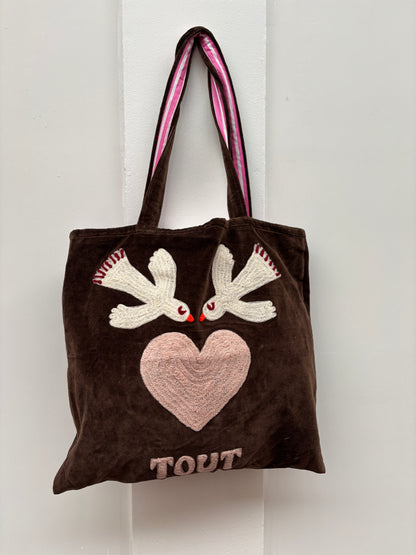 TOUT - Velvet embroidery "BIRD TOUT" tas - All season - free size