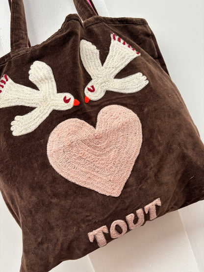 TOUT - Velvet embroidery "BIRD TOUT" tas - All season - free size