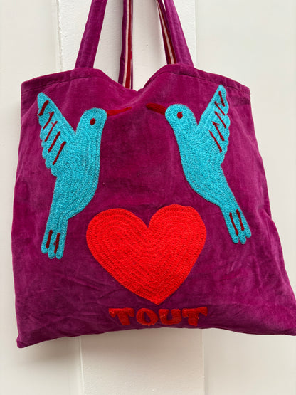 TOUT - Velvet embroidery "BIRD TOUT" tas - All season - free size