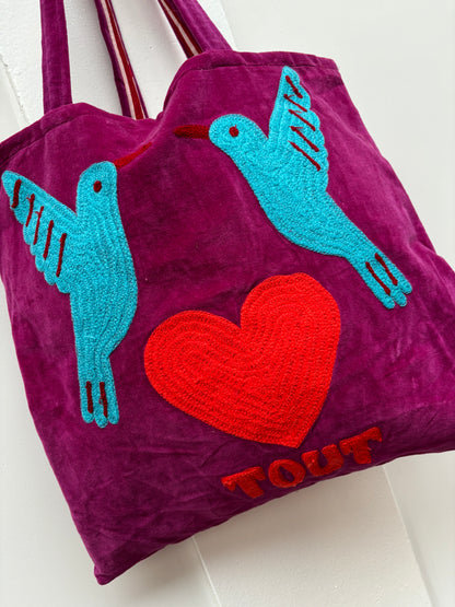 TOUT - Velvet embroidery "BIRD TOUT" tas - All season - free size