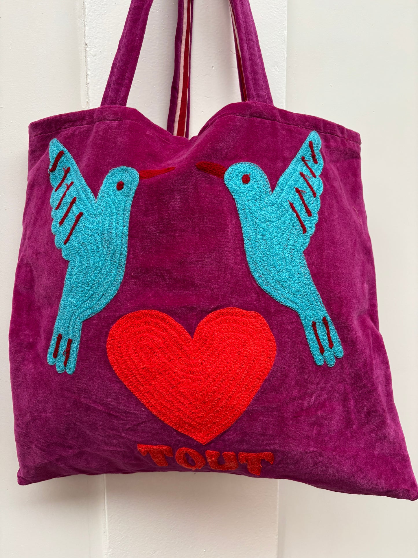 Velvet embroidery "BIRD TOUT" tas