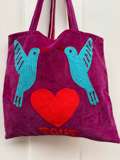 TOUT - Velvet embroidery "BIRD TOUT" tas - All season - free size