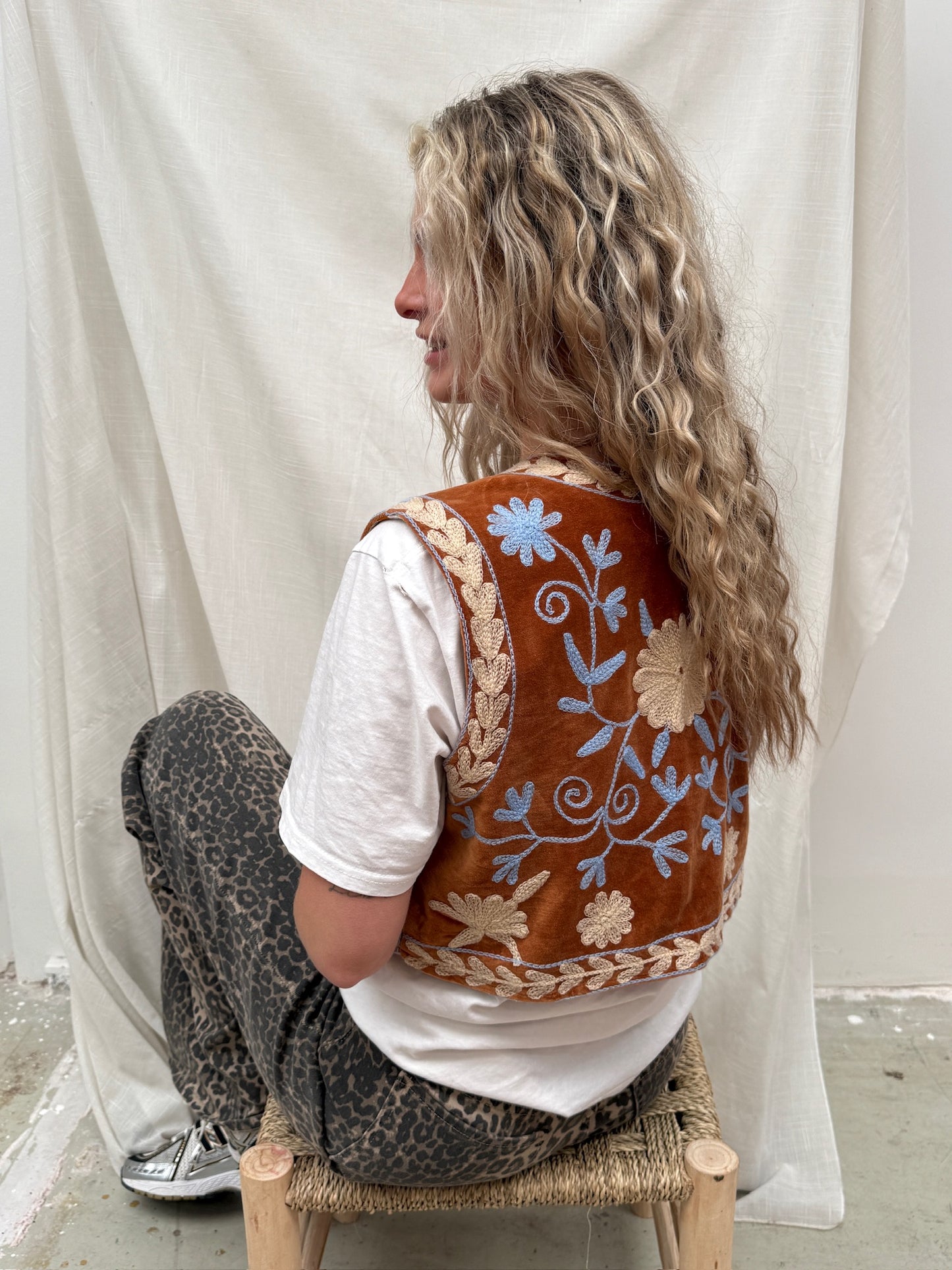 TOUT - Suzani velvet  Gilet bruin blauw
