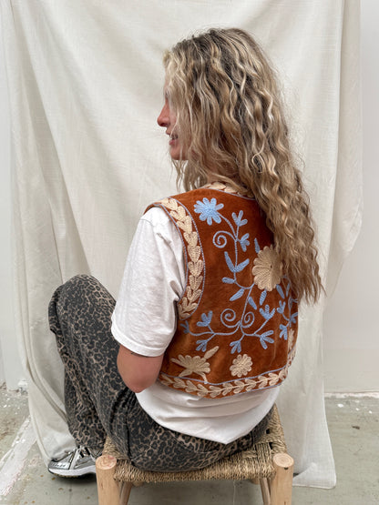 TOUT - Suzani velvet  Gilet bruin blauw