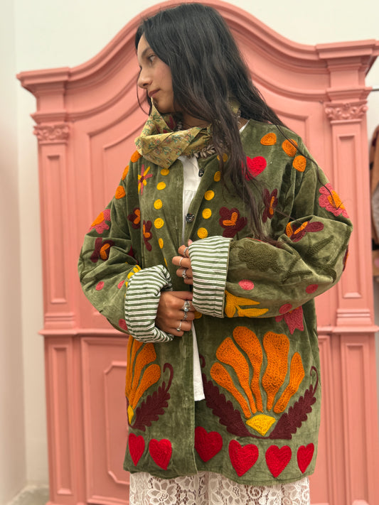 Velvet embroidery jacket LOVE jasje