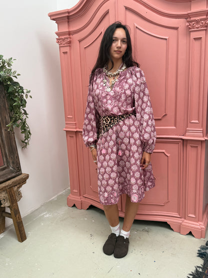 TOUT - Blockprints  jurk midi Mauve - All season - free size (34-44)