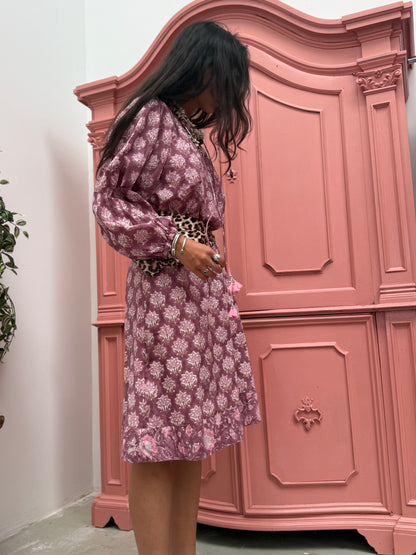 TOUT - Blockprints  jurk midi Mauve - All season - free size (34-44)