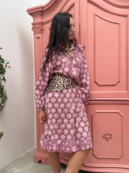 TOUT - Blockprints  jurk midi Mauve - All season - free size (34-44)