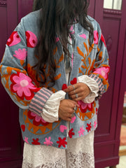 Velvet Jacket flower light grey