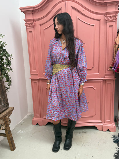 TOUT - Blockprints  jurk purple maxi - All season - free size (36-44)