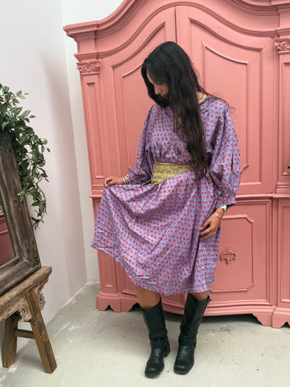 TOUT - Blockprints  jurk purple maxi - All season - free size (36-44)