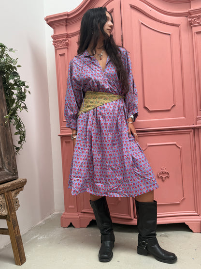 TOUT - Blockprints  jurk purple maxi - All season - free size (36-44)