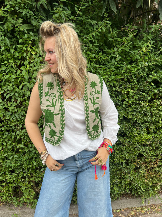 Gilet cotton beige green