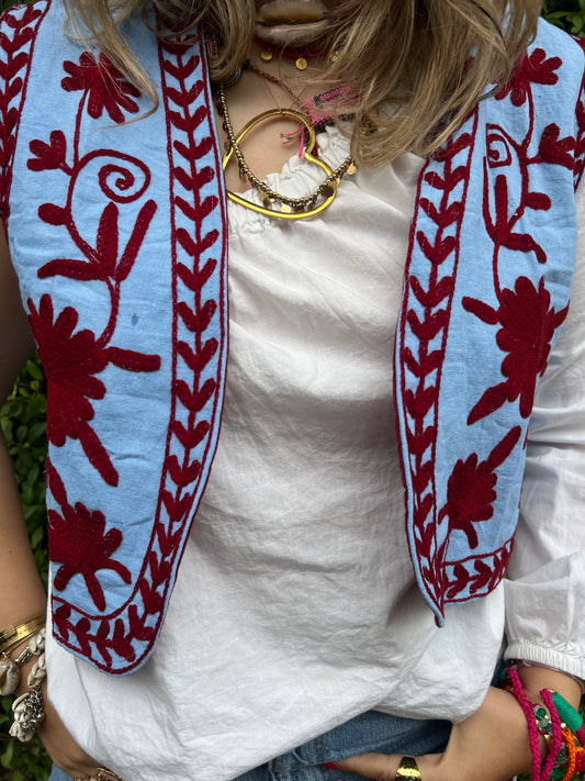 Gilet cotton blue red