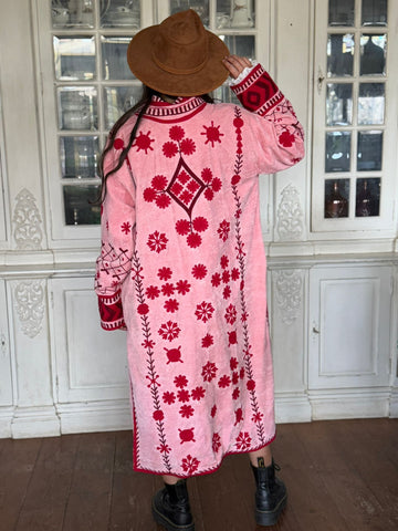 Long velvet Embroidery jas  pink red special edition