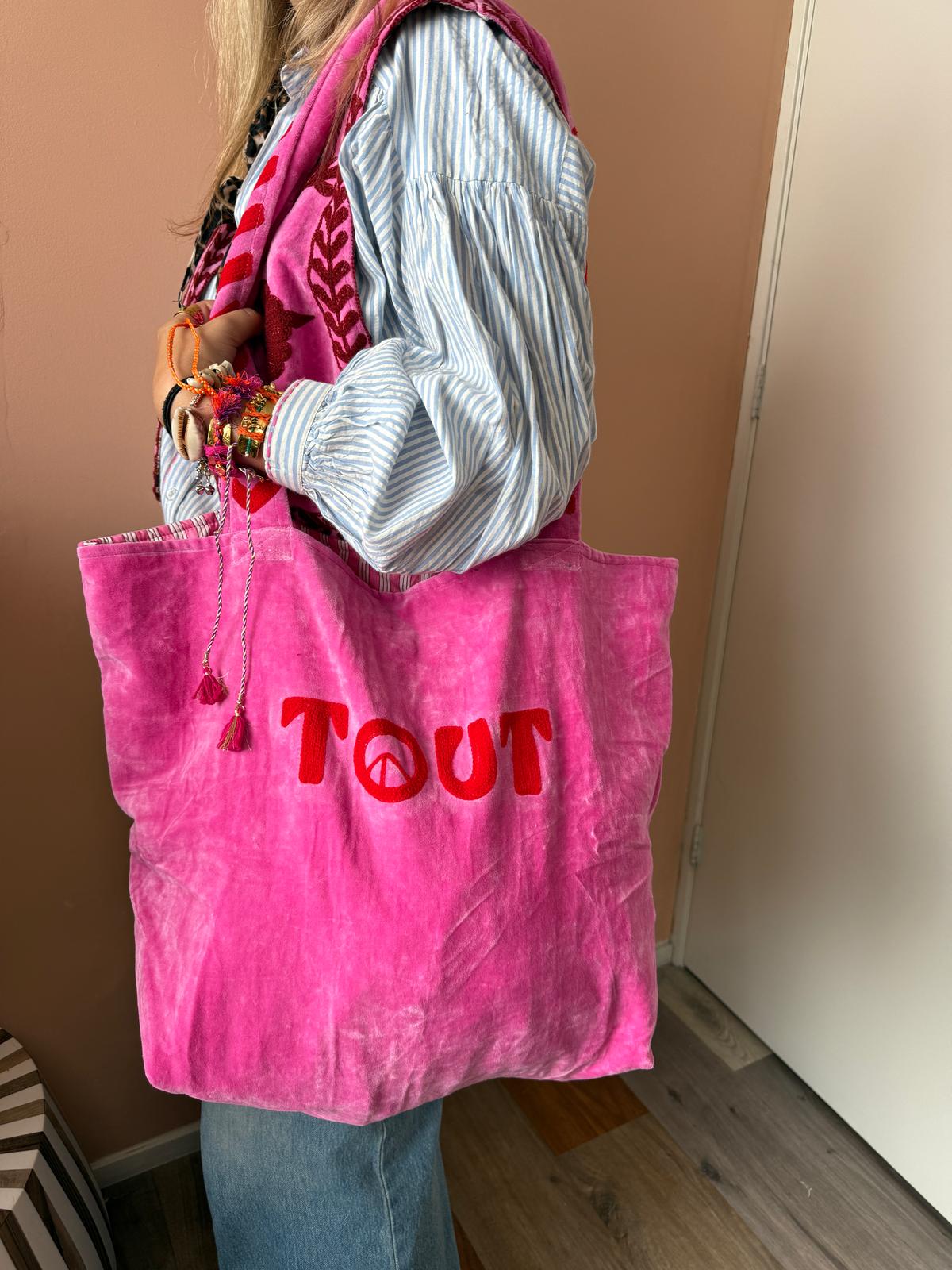 Velvet embroidery "TOUT" tas