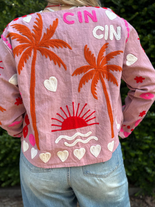 Cotton embroidery jacket CINCIN roze