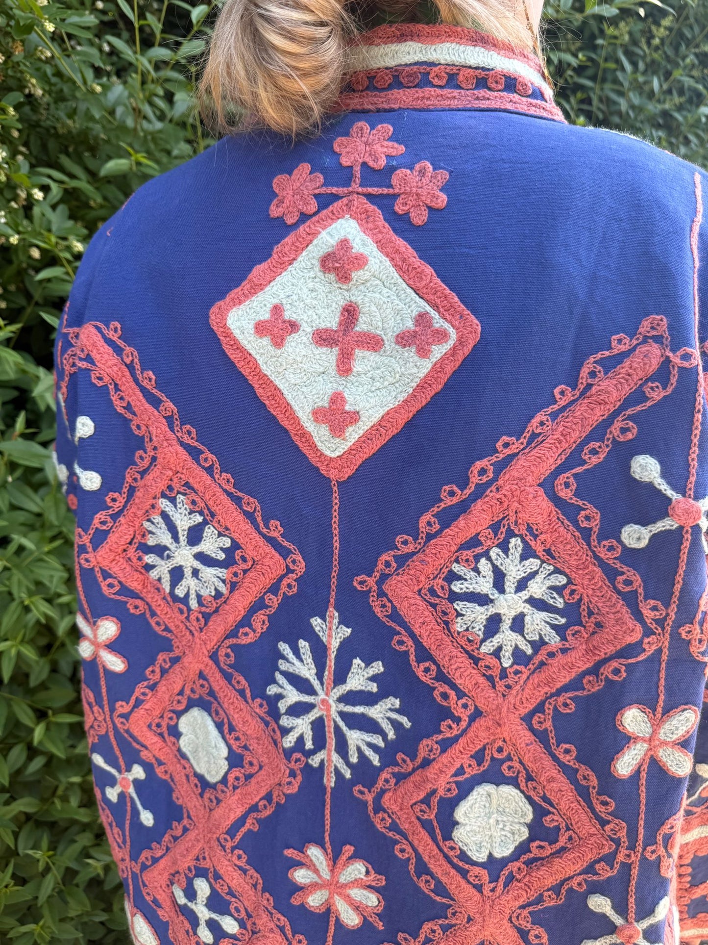 Medium Long cotton Embroidery jas Blue orange